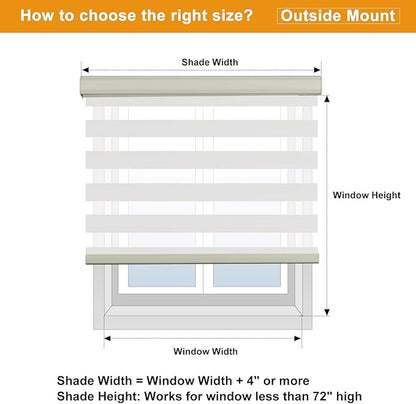 Persilux Cordless Zebra Blinds for Windows Free-Stop Roller Windows Shades (35" W X 64" H, Cream) Dual Layer Light Control for Day and Night, Light Filtering Sheer Shades for Home, Easy to Install