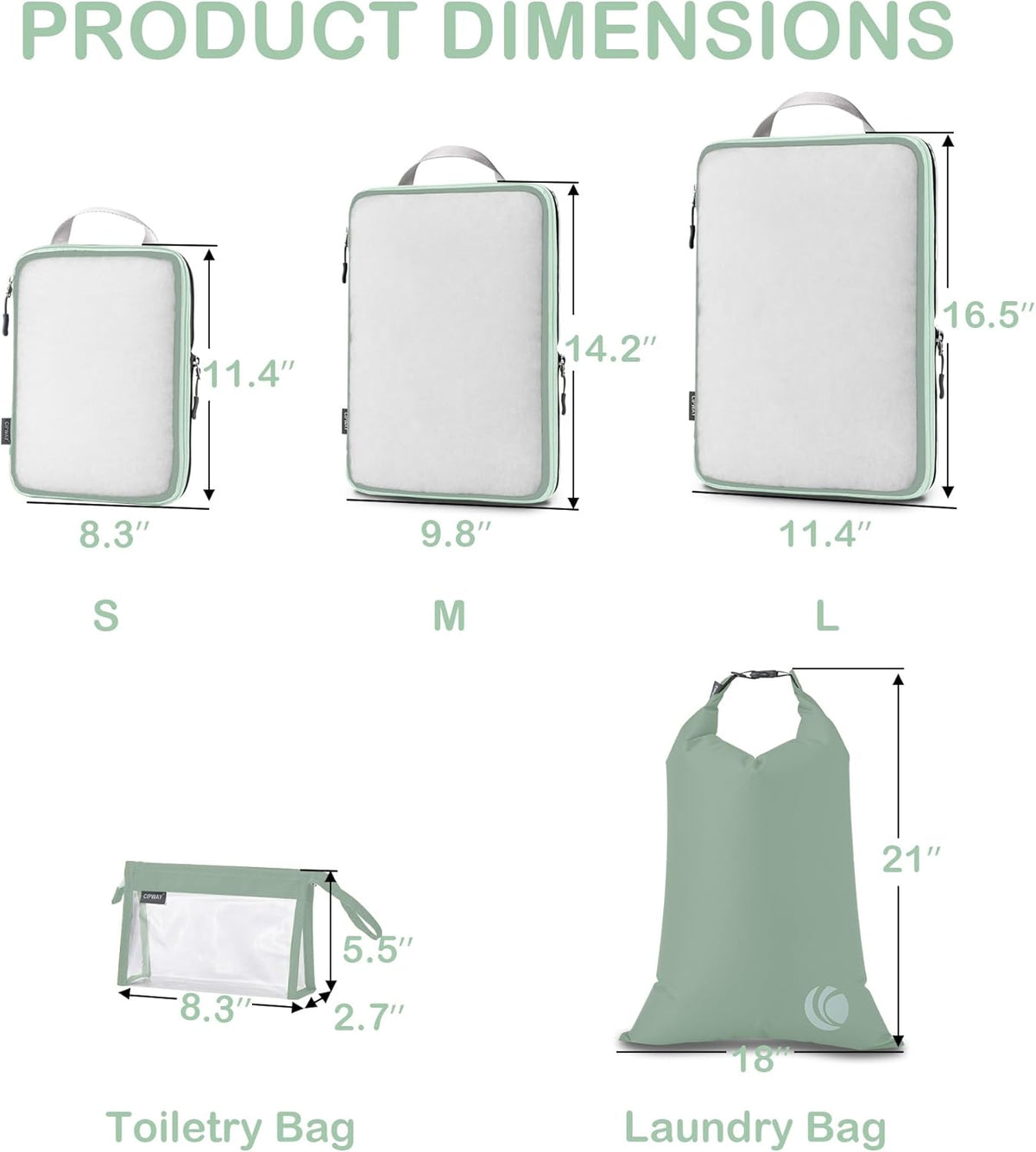 Cipway Compression Packing Cubes, See Through Mesh Luggage Organizer Bags, Travel Essentials for Carry on Suitcase with Laundry Bag and Clear Toiletries Bag（6 Pcs,Sage Green）