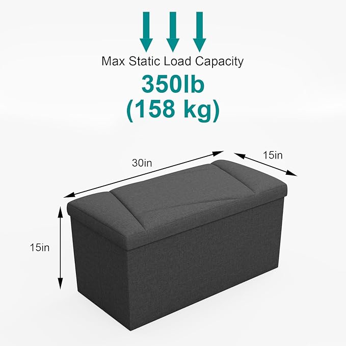 Folding Storage Ottoman Bench, 30 Inches End of Bed Bench Folding Ottoman Storage for Bedroom, Entryway and Living Room, 30"x15"x15",Dark Gray