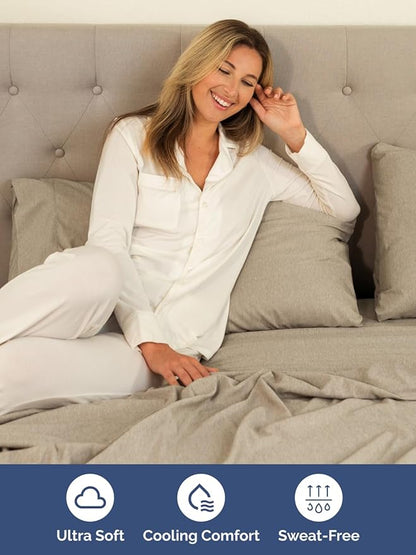 Extra Deep Pocket Split King Sheets - 5 Piece Breathable & Cooling Bed Sheets - Hotel Luxury Bed Sheet Set - Soft, Wrinkle Free & Comfy - Easily Fits Extra Deep Mattresses - Heathered Beige Sheets Set
