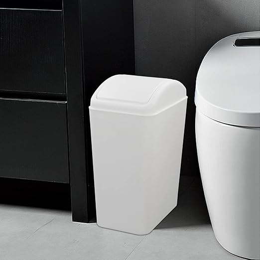 4.2 Gallon Plastic Swing Lid Trash Can, Small Garbage Can with Swing Top Lid, White
