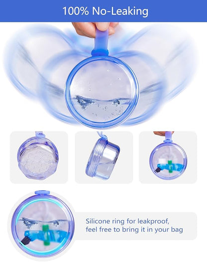 Leak Proof Portable Denture Bath Case Denture Cleaning Cup, False Teeth Holder Mouthguard Night Guard Container Box Retainer Soaking Case for Travel, Household, Office - Transparent Blue