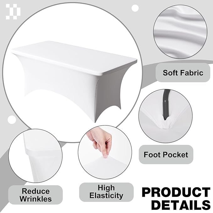 Trlyc 1 Pack 6FT Spandex Table Cloth - 72 x 30 Inch Rectangular Stretch Tablecloth, Wrinkle Resistant Scretch Table Cover for Wedding, Party, Banquet, Picnic, Outdoor Decoration (1Pcs,White)
