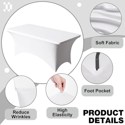 Trlyc 1 Pack 6FT Spandex Table Cloth - 72 x 30 Inch Rectangular Stretch Tablecloth, Wrinkle Resistant Scretch Table Cover for Wedding, Party, Banquet, Picnic, Outdoor Decoration (1Pcs,White)