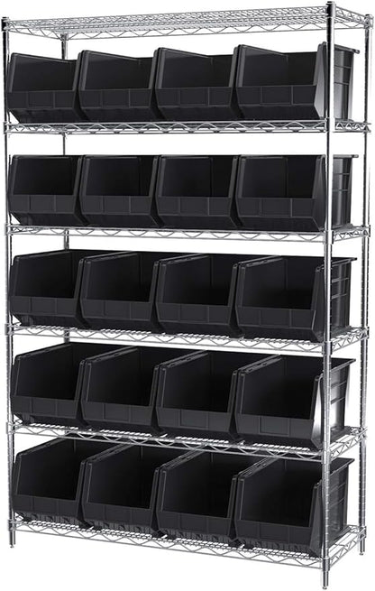 Akro-Mils 30260 AkroBins Plastic Storage Bins, Space-Saving Stackable Bins for Garage, Pantry, Craft Organization, 18" x 11" x 10", Black, 6-Pack