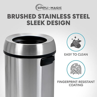 Simpli-Magic 65 Liter Open Top Trash Can, Commercial Grade, Stainless Steel