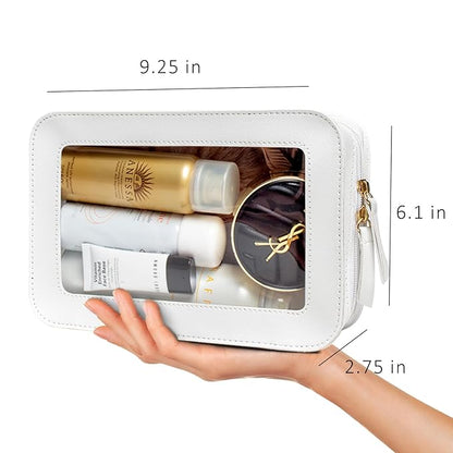 LETGO Clear Makeup Bags, TSA Approved Toiletry Bag with Zipper, Transaparent Makeup Organizer Fit Carry-on Travel Essentials,Clear Cosmetic Bags for Women Men (O-Beige)