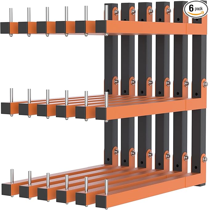 Lumber Rack Wall Mount, Lumber Storage Rack, Heavy Duty Wood Storage Racks with 9-Level System, 1080 lb Substantial Garage Wood Organizer, Orange Lumber Metal Racks for Indoor and Outdoor (6 PACK)