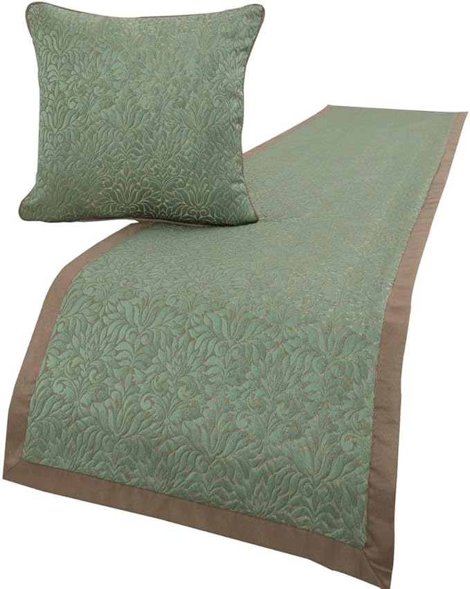 The HomeCentric King/Queen/Twin Blue & Beige Decorative Queen 74"x18" Bed Runner Without Pillow Cover, Damask Bed Scarf on Jacquard Fabric - Arabella