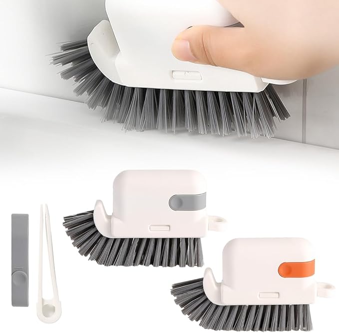 3 in 1 Groove Cleaning Brush, 2025 New Multifunction Window Track Cleaner Brush, Hanging Hard Bristle Cleaner Brushes for Kitchen (Grey and Orange)
