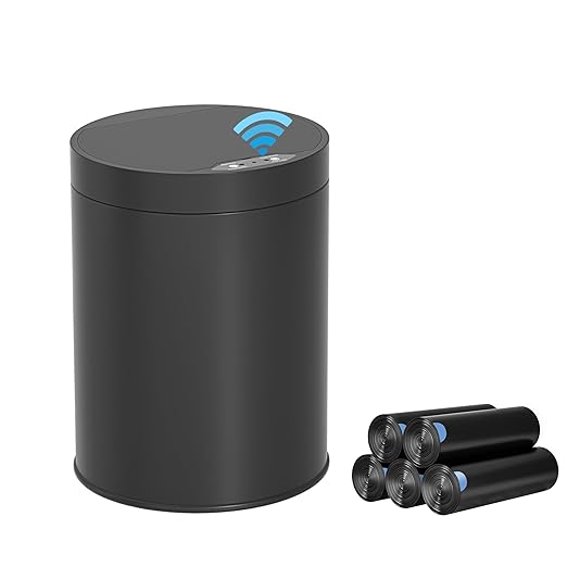 Bathroom Trash Can with Lid 2.6 Gallon Stainless Steel TrashCans Automatic Bathroom Garbage Can for Bedroom, Kitchen, Office
