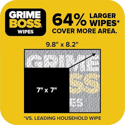 Grime Boss Heavy Duty Surface and Hand Wipes (2x60ct) | Wet Wipes Remove Paint, Oil, Grease, Adhesives, Mud, Dirt | Shop Wipes Replace Cleaners like Rags, Towels, Pumice, Soap