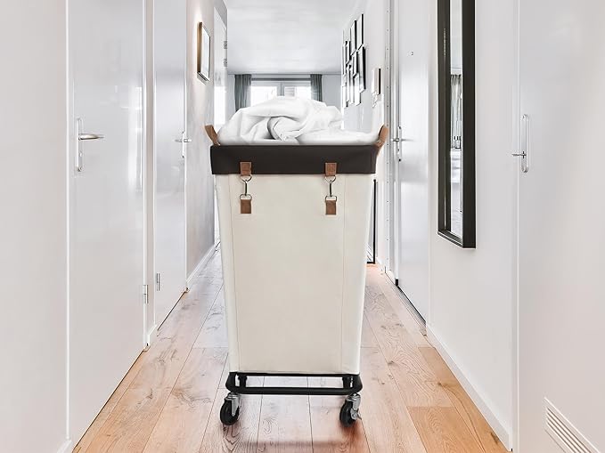 StorageWorks 160L Laundry Basket with Wheels, Large Rolling Hampers for Clothing Organizer, Dirty Clothes Basket for Hotel, Home, Closet, Dorm, Beige