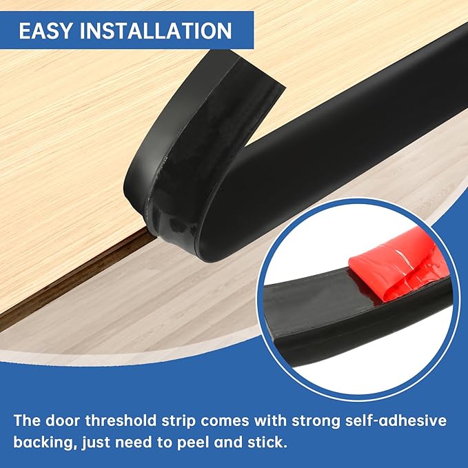 Vinyl Door Threshold Flooring Transition Strip Self Adhesive Carpet Edging Strip for Laminate Doorway Edge Threshold from 1/5" to 2/5" (Black, 3.3 Ft)