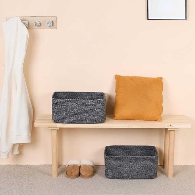 Large Storage Baskets for Organizing, Closet Shelf Baskets for Clothes Blanket Towels, Baby Nursery, Toy Bins Box, Woven Rope Baskets, 17 x 13 x 7.5”, 4 Packs Dark Gray