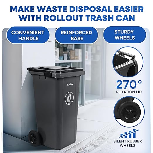 32 Gallon Trash Can with Wheels Outdoor Garbage Can with Lid and Wheels Locking Trash Can Commercial Heavy-Duty Trash Bin Rolling, Plastic 2 Pack
