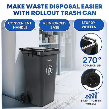 32 Gallon Trash Can with Wheels Outdoor Garbage Can with Lid and Wheels Locking Trash Can Commercial Heavy-Duty Trash Bin Rolling, Plastic 2 Pack