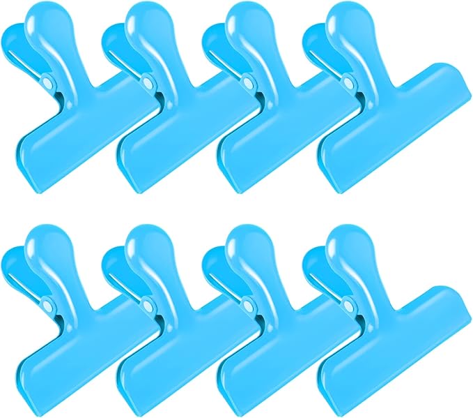 Bag Clips Heavy Duty Stainless Steel Chip Clips, Food Bags Clamp Great for Kitchen Office to Seal Coffee Bags, Paper Sheets - Pack of 8（Blue）