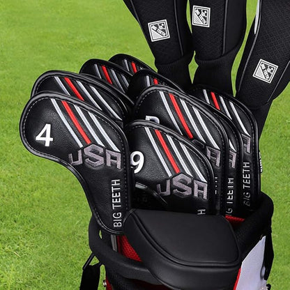 Big Teeth Golf Cover USA Stripe and Star Headcover Covers, Driver Fairway Wood Hybrid Headcovers Fits Blade Mallet Putter Iron and Woods with Magnetic Club Protector Pu Leather Golf Accessories
