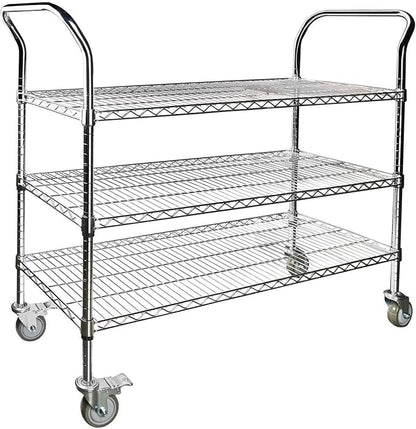 Northsky 3-Shelf Wire Utility Cart on Wheels, Chrome Finish Rolling Metal Shelving with Wheels, 550lb Capacity, 47" x 18" x 44.1", 3 Tier Rolling Cart for Kitchen Bar Storage Use