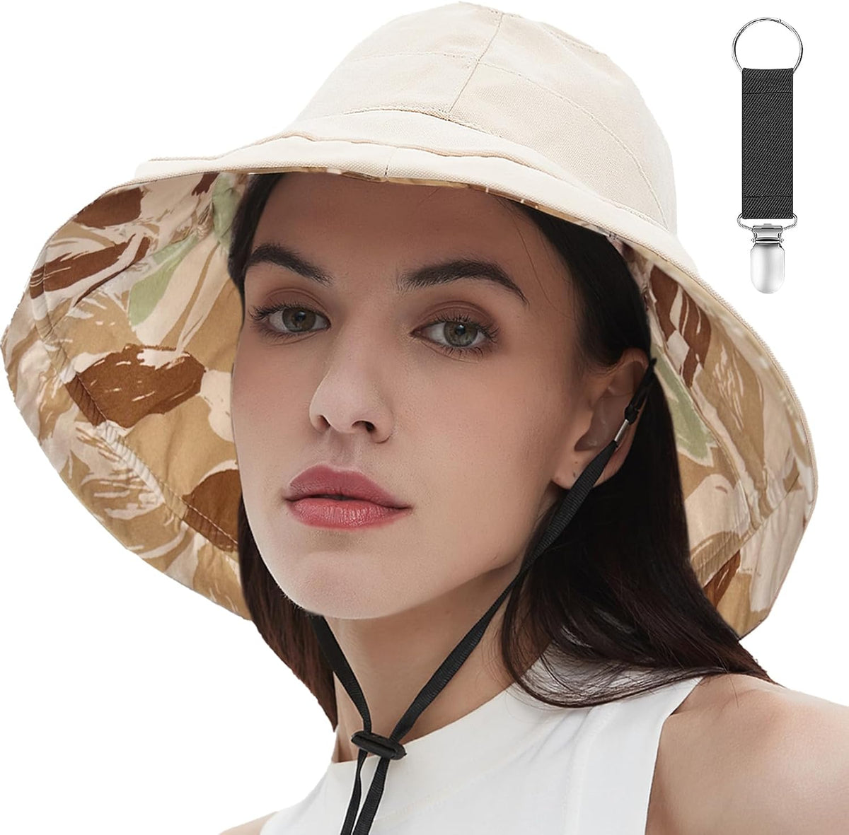 vidsel Womens Sun Hats Wide Brim Reversible Bucket Cotton Hat Packable Summer Travel Cap with Hat Clip,UV Protection