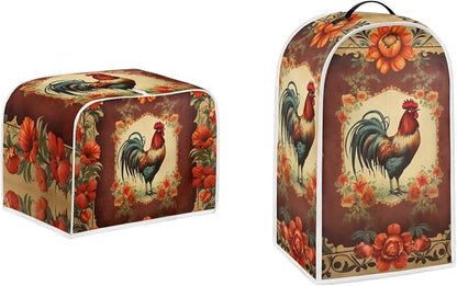 Vintage Chicken Rooster Flower Pattern Appliance Covers Set Washable Kitchen Blender Dust Cover Bread Maker Toaster Cover 4 Slice Kitchen Accessories Size L