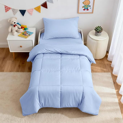 ZPECC Toddler Bedding Set - 4 Piece Hypoallergenic Baby Crib Bedding Set for Boys and Girls, Includes Toddler Comforter, Flat Sheet, Fitted Sheet and Pillowcase, Baby Blue