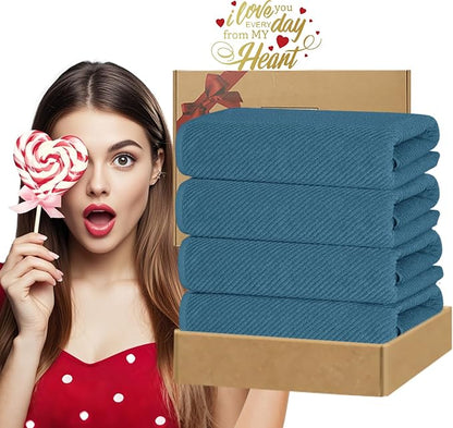VOOVA & MOVAS Bath Towels Set of 4, Large 30" x 56" - 100% Cotton | Thick | Lightweight | Soft | Absorbent, Quick Dry Towels for Bathroom, Luxury Bathroom Essentials, Denim Blue
