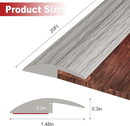20Ft Carpet Floor Transition Strip, Self Adhesive Floor Edging Trim Strip, PVC Threshold Cover for Doorway, Floor Divider Strip Suitable for Threshold Height Less Than 5 mm - Gray Forest