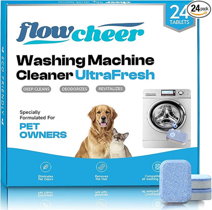 Washing Machine Cleaner Tablets, Septic Safe Descaler for Removing Pet Hair, Odors & Residue, For Pet Owners, HE Front Load & Top Load Washers, 24 Pack (1 Year Supply)