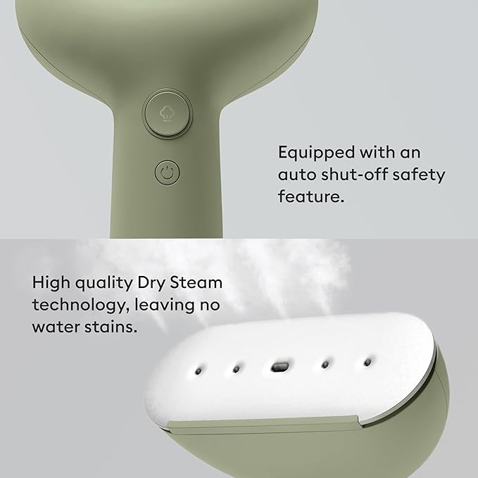 Steamery Handheld Clothes Steamer Cirrus 3, 1200W, US Plug, Heated Ironing Plate, Fast Heat Up, Garment Wrinkle Remover, Green