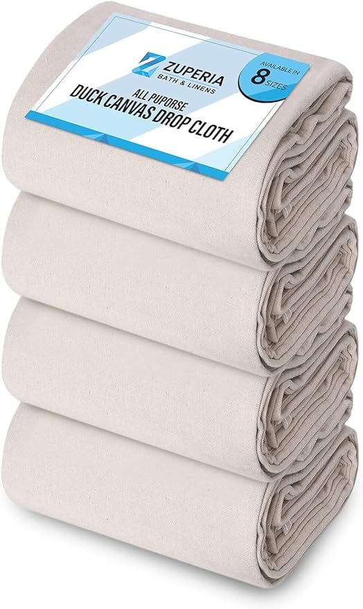 ZUPERIA Canvas Drop Cloth for Painting (Size 4x5 Feet Pack of 4) Pure Cotton Painters Drop Cloth for Painting, Furniture & Floor Protection - All Purpose Thick Canvas tarp with Double Stitched Edges