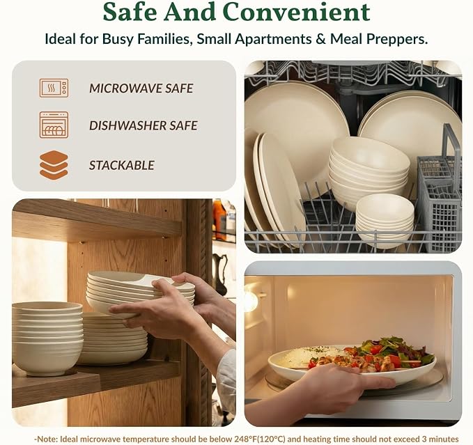 Wheat Straw Dinnerware Sets 40 PCS Plates and Bowls Sets