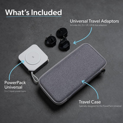 PowerPack Universal - 5 in 1 MagSafe Compatible Travel Charger | Universal Adapter | Travel Power Bank | Included Adapter Plug (Midnight Black)