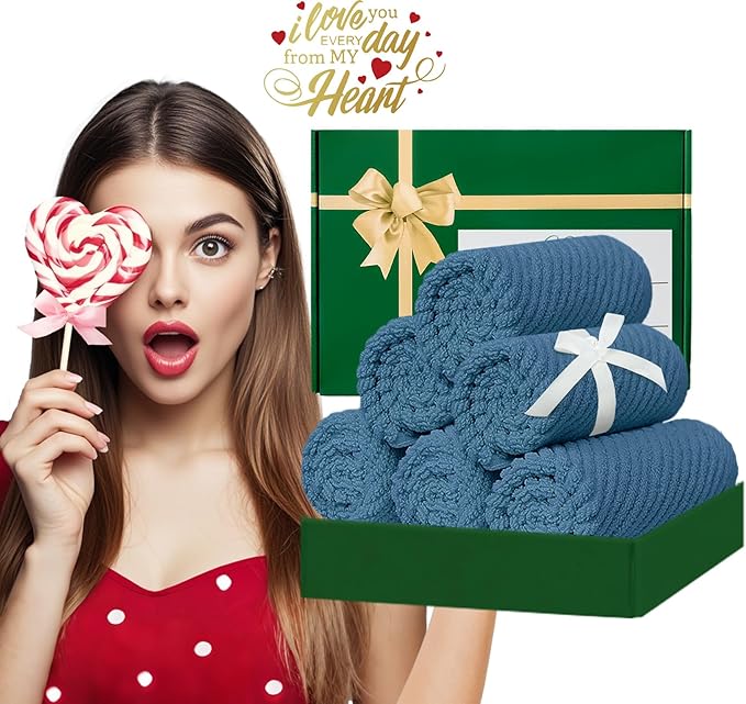 Blue Washcloths 6 Pack, 13"x13" - 100% Cotton | Lightweight | Thick | Quick Dry | Soft | Absorbent, Wash Cloths for Your Face and Body, Hand Towels for Shower, Bathroom Essentials, Denim Blue