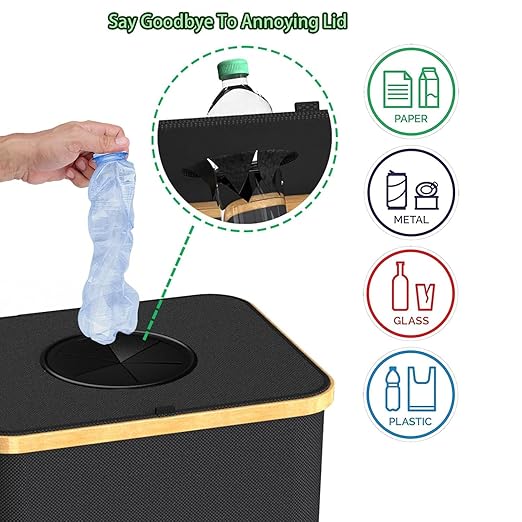 Recycling Bin for Kitchen Indoor Home, Large 100L/ 27 Gallon Recycle Bin with Lid Removeable Reusable Inner Bag Bottle Can Glass Waste Plastice Stickers (White, 27 Gallon)