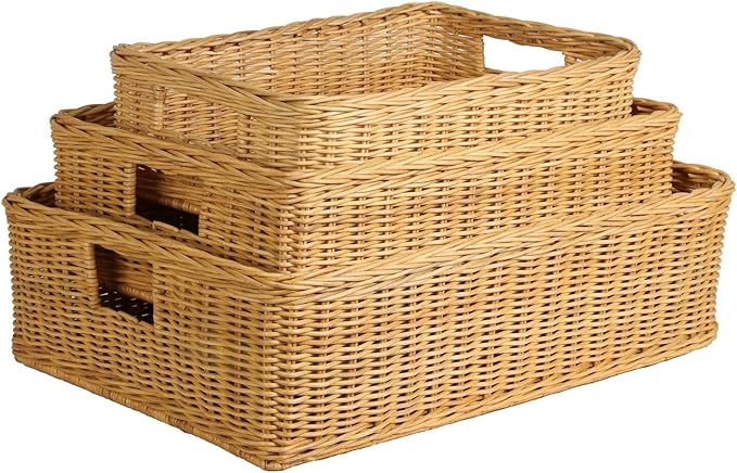 The Basket Lady Under the Bed/Basic Wicker Storage Basket, Large, 22 in L x 16.5 in W x 7 in H, Sandstone