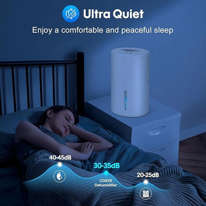 Dehumidifier, Dehumidifier for Home, 68 OZ Water Tank, Small Dehumidifiers for Bedroom (800sq.ft) with 7 LED Lights, Ultra Quiet & Auto Shut off, Bathroom, Basement, Closet, Garage, RV. (White)