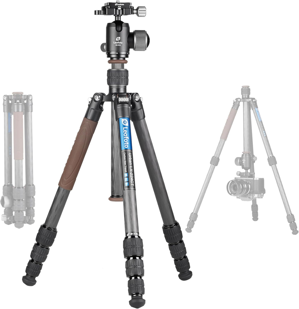 Carbon Fiber Lightweight Travel Tripod with 360° Ball Head, Removable Center Column, Folded Height 37cm, Weight 1.12kg, Maximum Load 8KG（LX-224CT+XB-32Q）