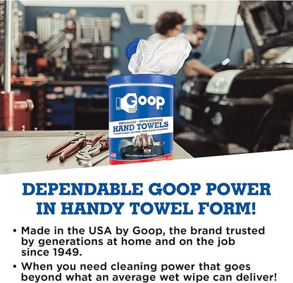 GOOP Multi-Purpose Waterless Hand Cleaner Towels - 90, 10" x 12" Towels