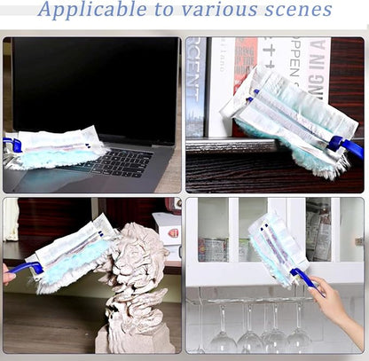 Duster Refills Compatible with Swiffer Duster, Heavy Duty Multi Surface Duster Replacement with 1 Extra Handle for Cleaning Furniture, Blinds, Ceiling Fans and Car (Blue-50 Pack)