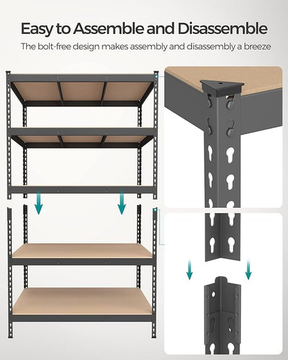 SONGMICS 5-Tier Storage Shelves, Load 2310 lb, Set of 2 Garage Storage, Boltless Assembly, Adjustable Shelving Unit, 23.6 x 47.2 x 70.9 Inches, for Study Shed Basement, Gray UGLR600G02
