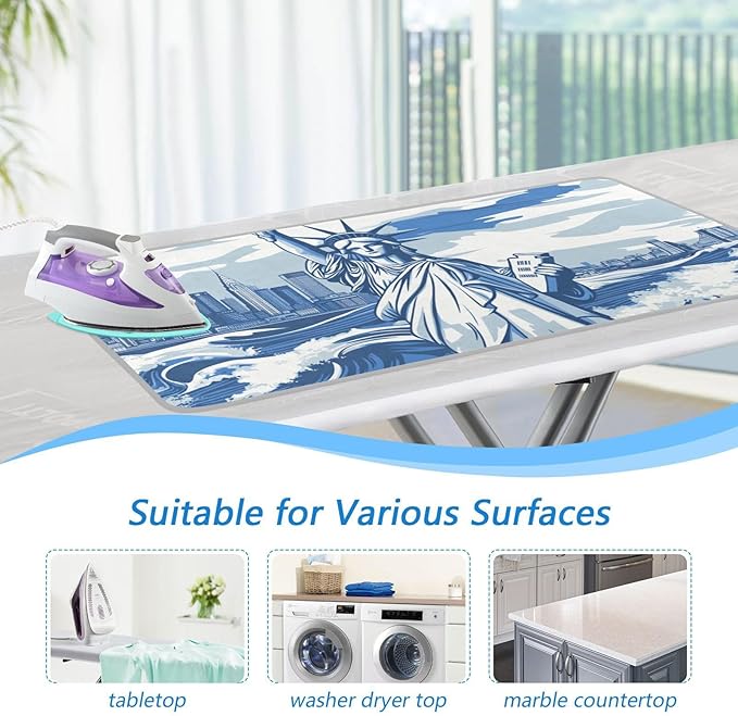 Ironing Mat Portable Ironing Pad Ironing Blanket for Table Top Heat Resistance Double-Side Using Travel Large 47.2 x 27.6 Inch Foldable Lightweight Statue Of Liberty New York Skyline Waves Bl
