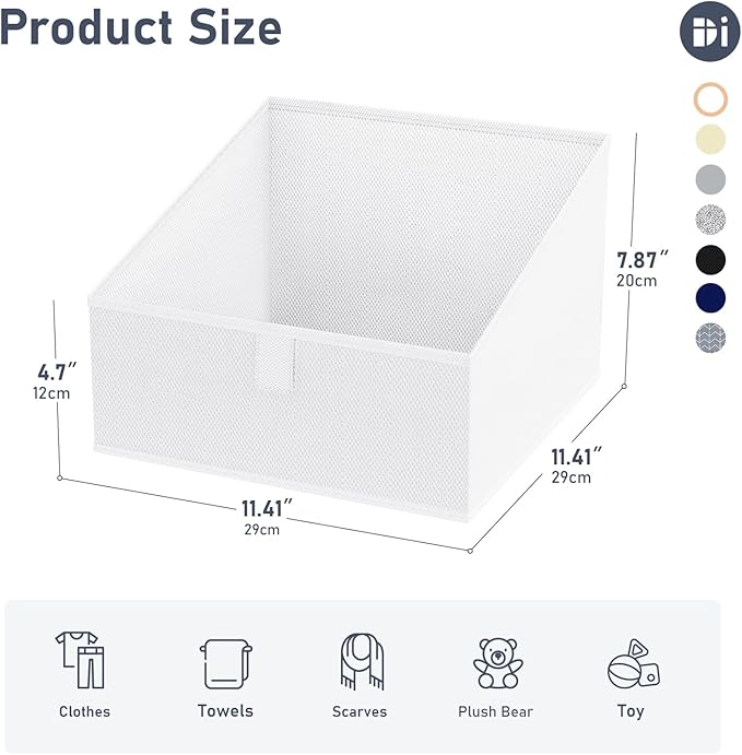 DIMJ Closet Storage Bins 6 Pack - Fabric Trapezoid Organizer Bin, Foldable Storage Baskets for Shelves, Closet Shelf Organizer, Clothing Storage Box for Toys, Books, Towel, Clothes, White