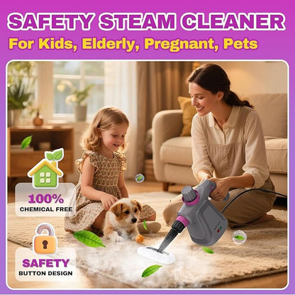 Pressurized Handheld Steam Cleaner, Portable Multi-Surface Cleaner for Home, Multipurpose Steam Cleaner for Tile, Grout, Windows, Bathroom, with 12pcs Accessories (Grey)