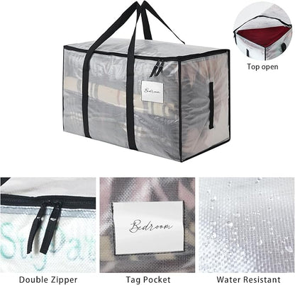 Heavy Duty 93L (24.5 Gallon) Stackable Storage Bins with Fully Openable Lids, Moving Bags Heavy Duty, Clear Plastic Totes for Moving Storage, Home Organization, Closet, Dorm Room. 2 Pack