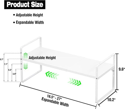 Expandable Kitchen Cabinet Storage Shelf, Stackable Metal Pantry Storage Shelves Organizer, Adjustable Height Counter Spice Rack for Kitchen Cabinet, Countertop, Pantry and Office