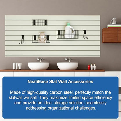 NeatiEase 29 PCS Slatwall Accessories Kit for Garage Rooms Shops Storage, Slat Wall Accessory Includes 3 Pack Slatwall Baskets Set and 26 PCS Multisized Heavy Duty Slatwall Hooks