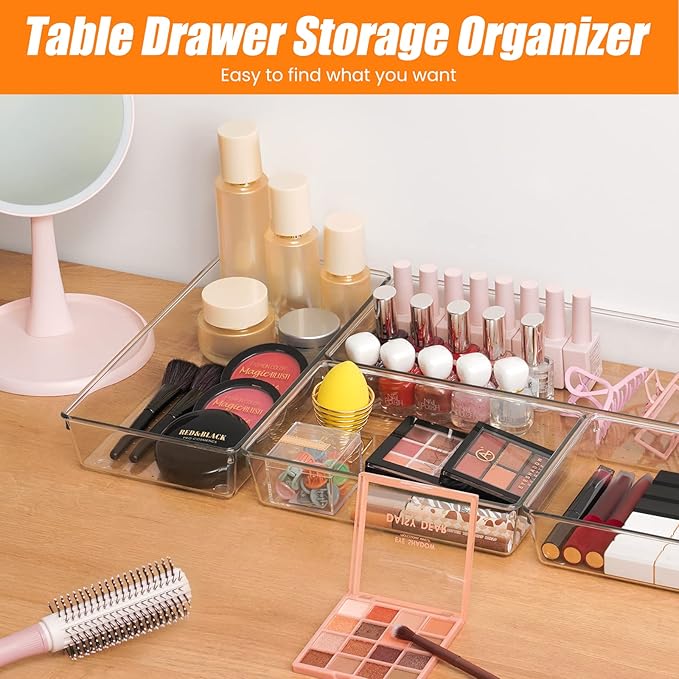 Criusia 18 Pcs Large Size Clear Drawer Organizer Set, Acrylic Non Slip Non Cracking Kitchen Drawer Storage Tray Divider, Multifunctional Storage for Cosmetics, Bathroom, Tools, Kitchen and Office