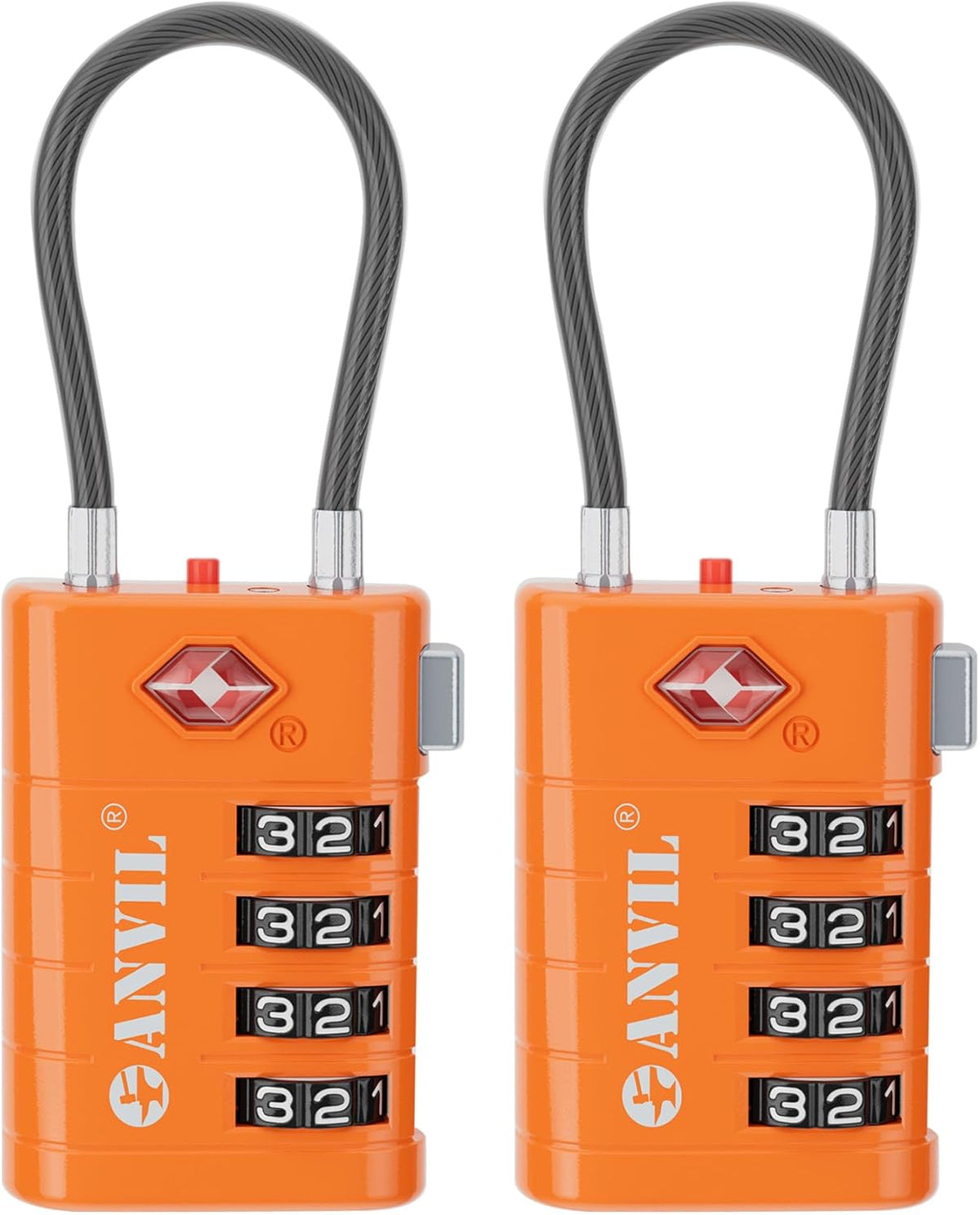 ANVIL 4 Digit Luggage Locks, TSA Locks for Luggage, Advanced TSA008 core, Alert Indicator for Your Travel Lock, Suitcase Lock. (2, Orange)
